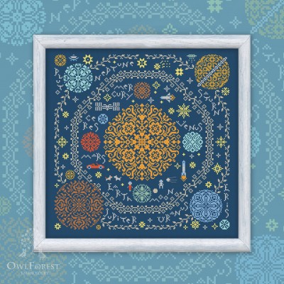Digital embroidery chart “Around the Sun” with English Titles