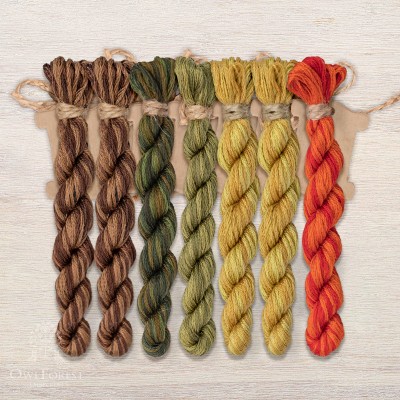 Set of OwlForest Hand-Dyed Threads for the “Red Castle Guardians” Chart (DMC)