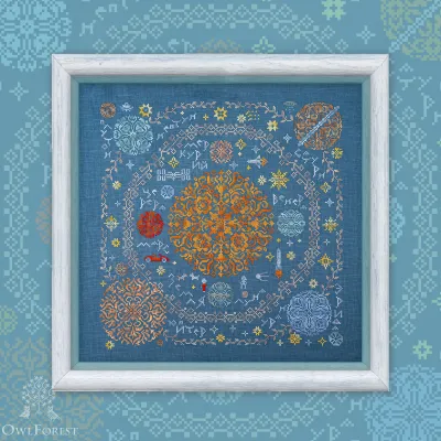 Printed embroidery chart “Вокруг Солнца” with Russian titles