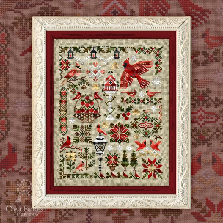 Printed embroidery chart “Red Cardinals” – Owlforest Embroidery