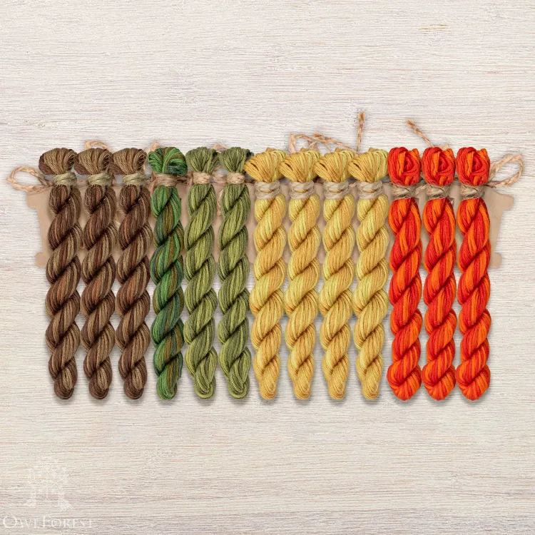 Set of OwlForest Hand-Dyed Threads for the “Red Castle Guardians” Chart (Thread Trade n.a. Kirov)