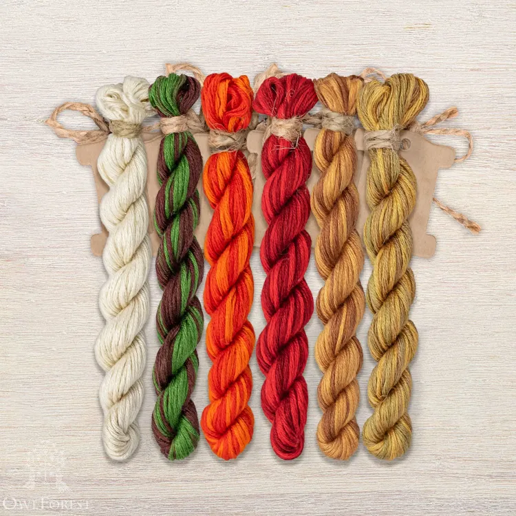 Set of OwlForest Hand-Dyed Threads for the “Fly Agarics” Chart (Thread Trade n.a. Kirov)