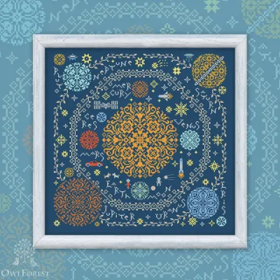 Printed embroidery chart “Around the Sun” with English Titles