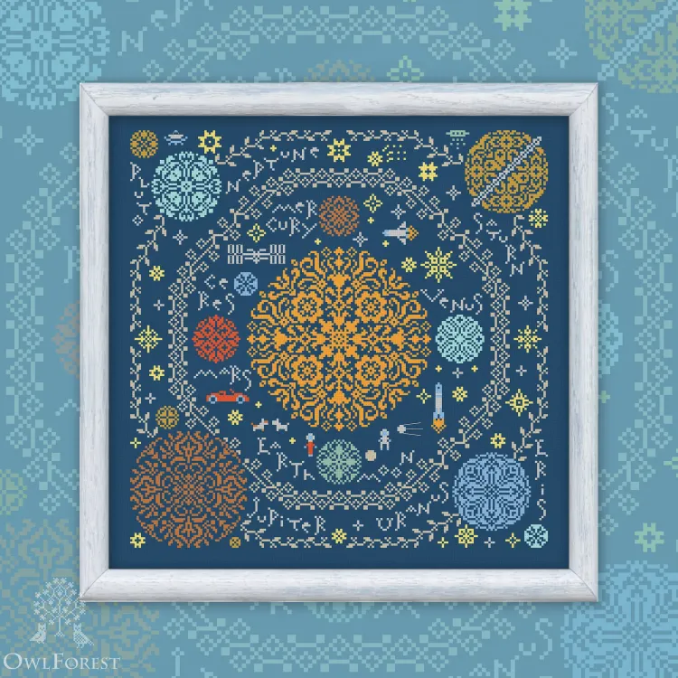 Printed embroidery chart “Around the Sun” with English Titles