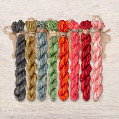 Set of OwlForest Hand-Dyed Threads for the “Gorgeous Poppy” Chart (Thread Trade n.a. Kirov)