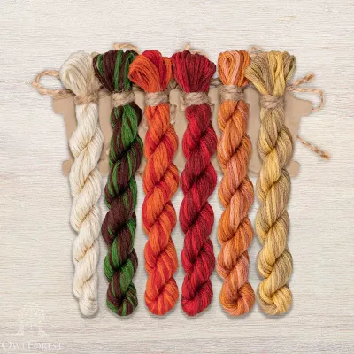 Set of OwlForest Hand-Dyed Threads for the Embroidery Chart “Fly Agarics” (DMC)