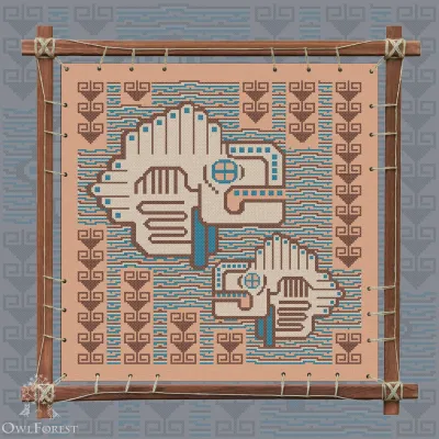 Digital embroidery chart “Mesoamerican Motifs. Fish” 3 colors