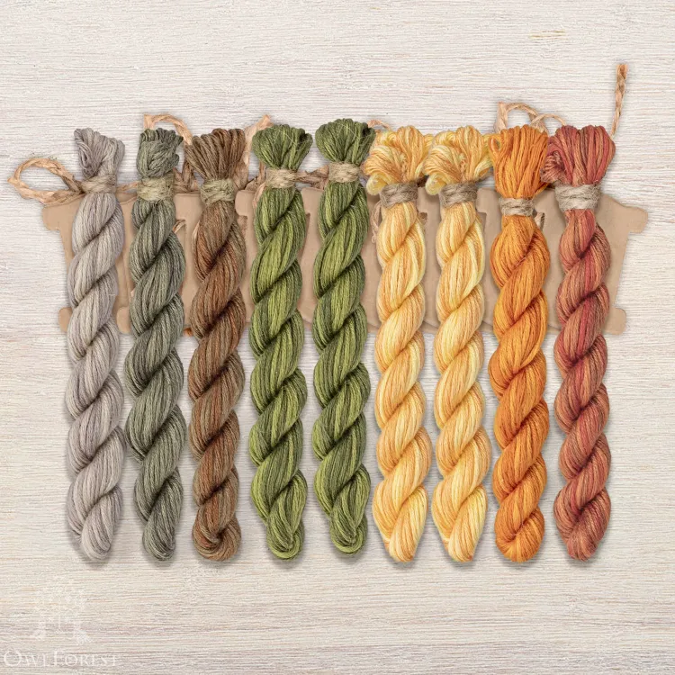 Set of OwlForest Hand-Dyed Threads for the “Golden Bees” Chart (Thread Trade n.a. Kirov)