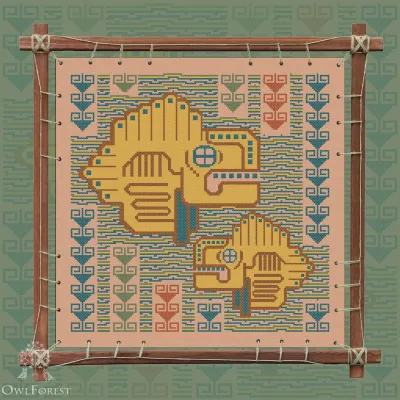 Digital embroidery chart “Mesoamerican Motifs. Fish” 5 colors
