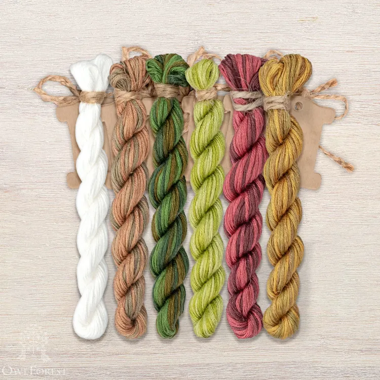 Set of OwlForest Hand-Dyed Threads for the “Snail Houses. Grape” Chart (Thread Trade n.a. Kirov)
