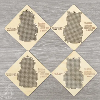 Set of Perforated Plywood Forms for the “Christmas-tree Decorations” Charts  (Cats and Owls)