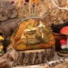 “Mushroom Capped Owl” Cotton Kiss Clasp Pouch