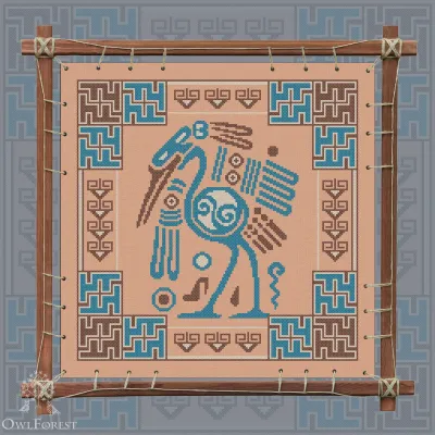 Digital embroidery chart “Mesoamerican Motifs. Heron” 3 colors