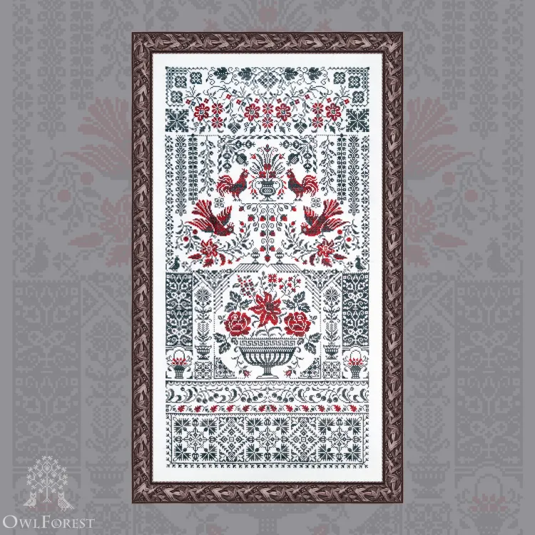 Printed embroidery chart “Red and Black Sampler”