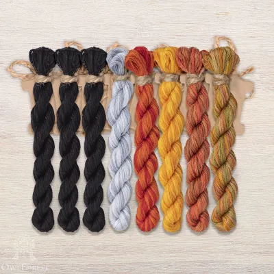 Set of OwlForest Hand-Dyed Threads for the “Moonlight Cat” Chart (DMC)