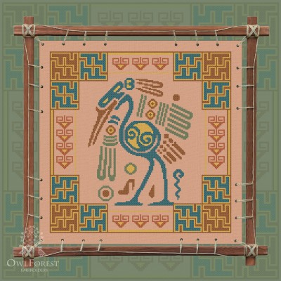 Digital embroidery chart “Mesoamerican Motifs. Heron” 5 colors