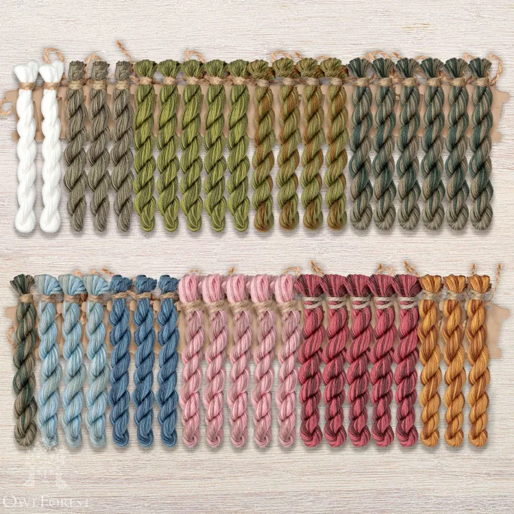 Set of OwlForest Hand-Dyed Threads for the “Everflowering Garden” Pattern (Thread Trade n.a. Kirov)