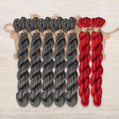 Set of OwlForest Hand-Dyed Threads for the “Red and Black Sampler” Chart (Thread Trade n.a. Kirov)