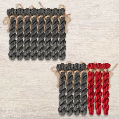 Set of OwlForest Hand-Dyed Threads for the “Red and Black Sampler” Chart (Thread Trade n.a. Kirov)