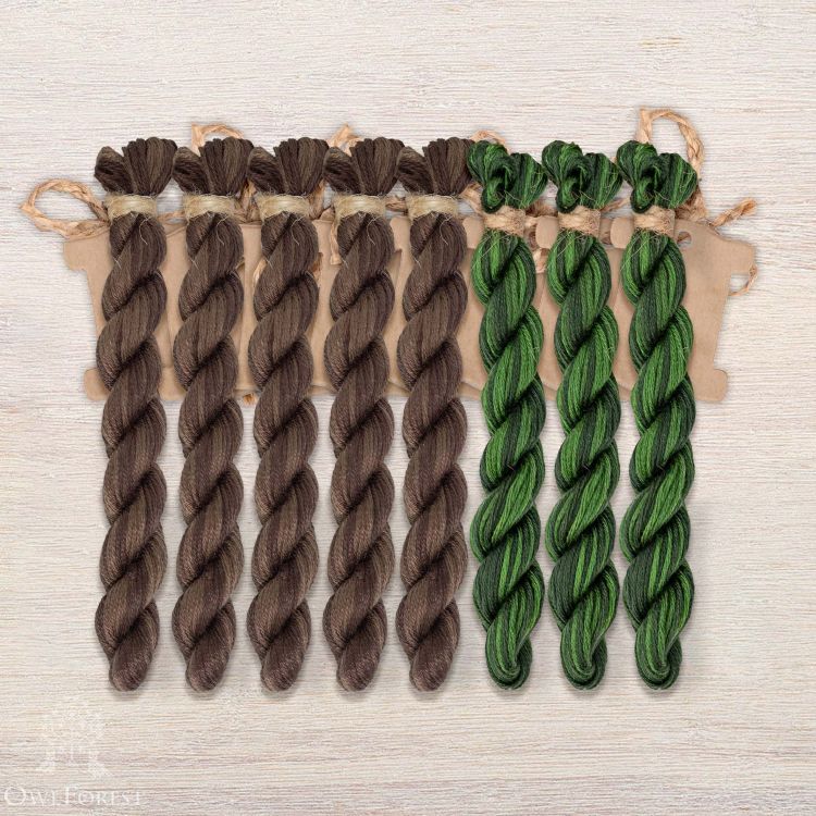 Set of OwlForest Hand-Dyed Threads for the “Hunter's Memories” Chart (Thread Trade n.a. Kirov)