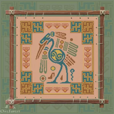 Printed embroidery chart “Mesoamerican Motifs. Heron” 5 colors