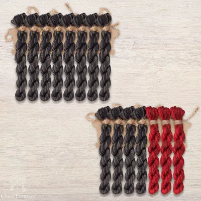 Set of OwlForest Hand-Dyed Threads for the “Red and Black Sampler” Chart (DMC)