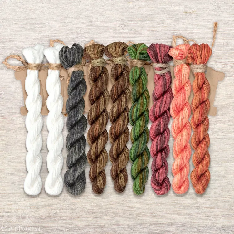 Set of OwlForest Hand-Dyed Threads for the “Berry Tigers” Chart (Thread Trade n.a. Kirov)