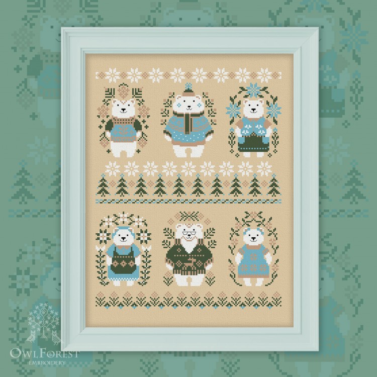 Free embroidery digital chart “Christmas Bears. Polar Bears”