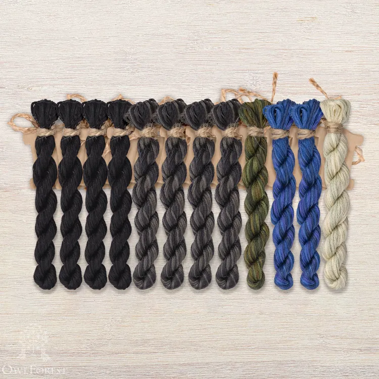 Set of OwlForest Hand-Dyed Threads for the “Black Ivy” Chart (DMC)