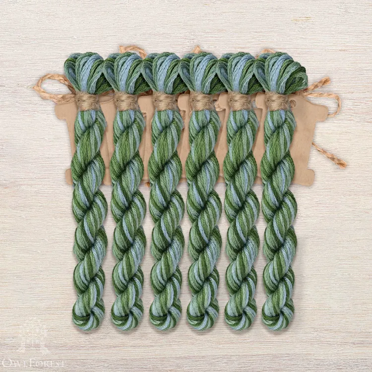 Set of OwlForest Hand-Dyed Threads for the “Birds in the Green Garden” Chart (DMC)