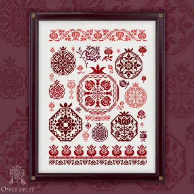 Printed embroidery chart “Pomegranate Quaker”