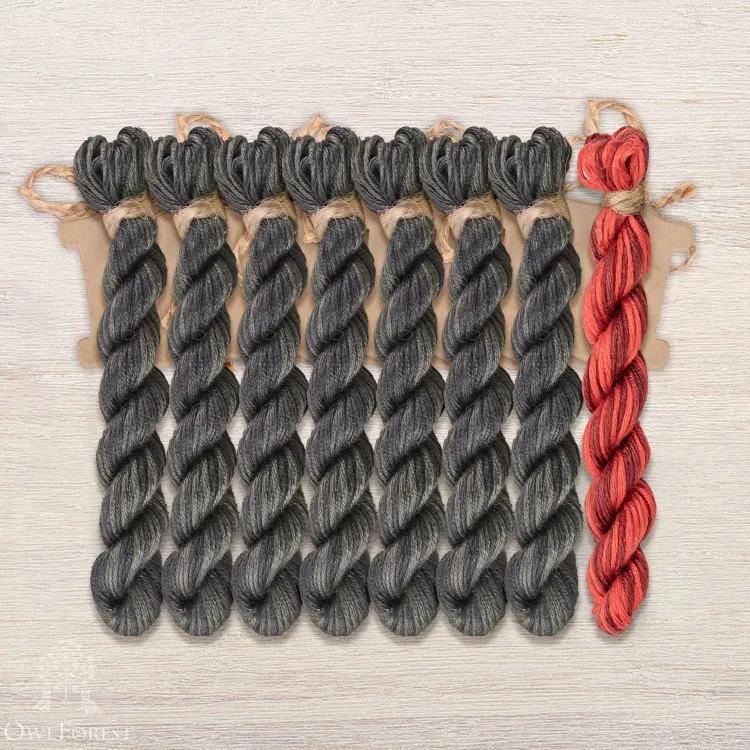 Set of OwlForest Hand-Dyed Threads for the “Quaker Decorative Letter” Chart (Thread Trade n.a. Kirov)