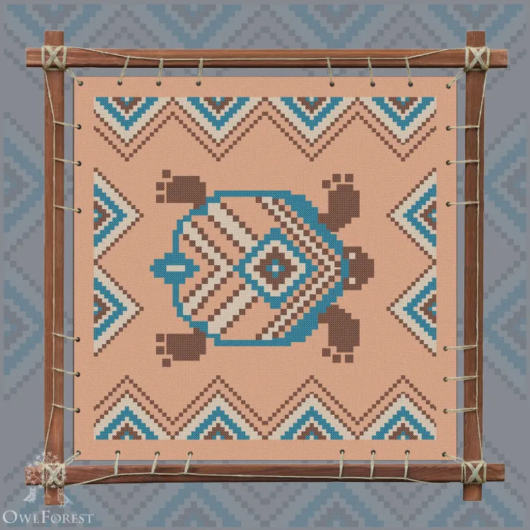 Digital embroidery chart “Mesoamerican Motifs. Turtle” 3 colors