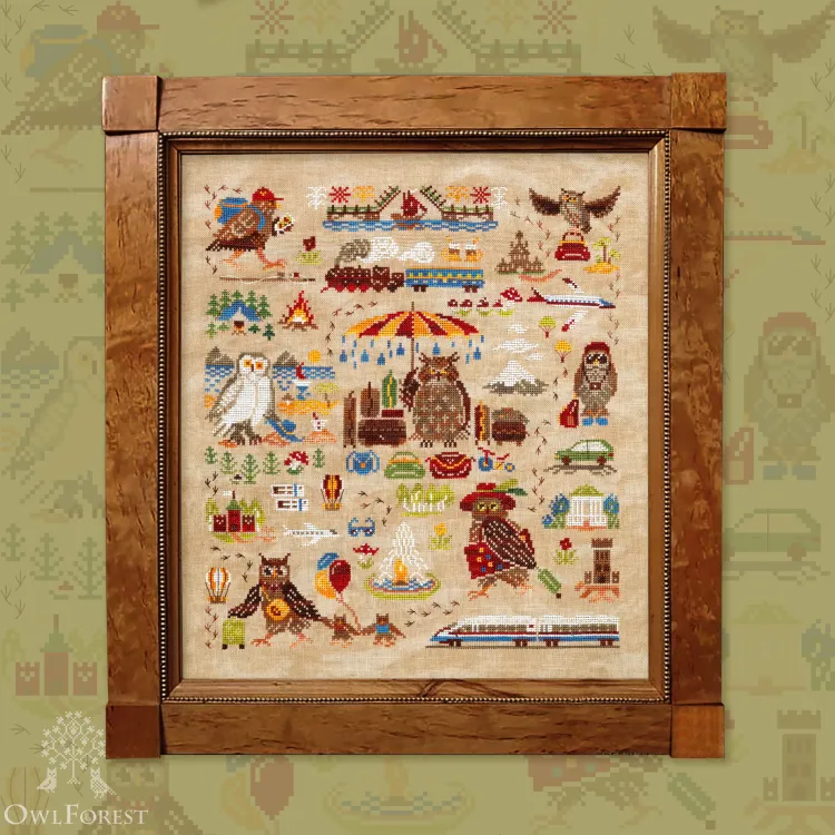 Printed embroidery chart “Owl Travellers”