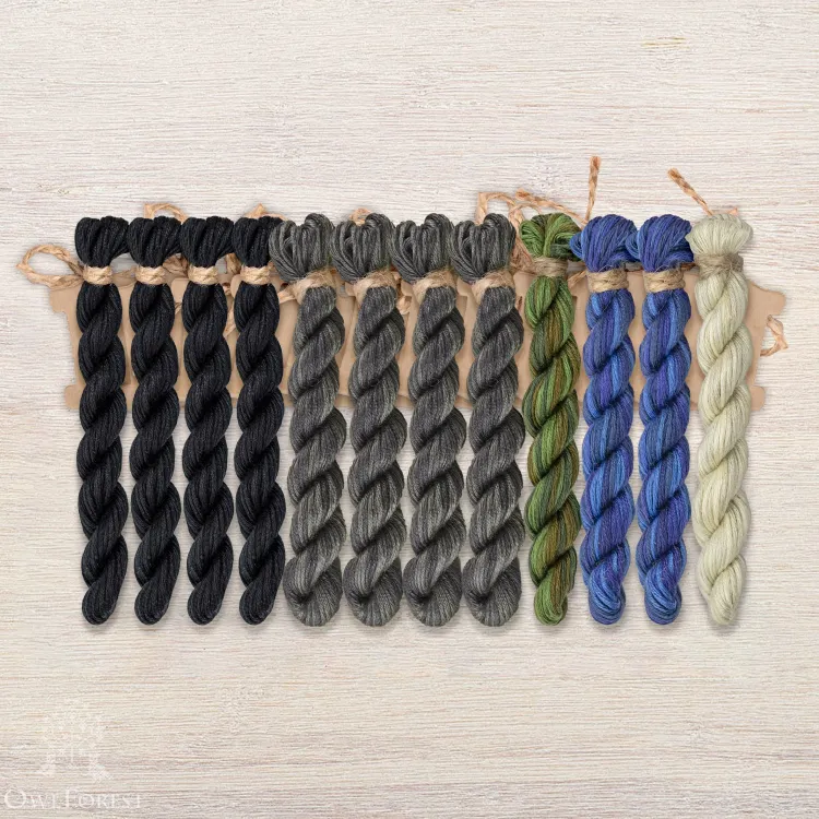 Set of OwlForest Hand-Dyed Threads for the “Black Ivy” (Thread Trade n.a. Kirov)
