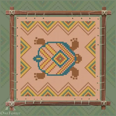 Digital embroidery chart “Mesoamerican Motifs. Turtle” 5 colors