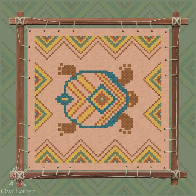 Digital embroidery chart “Mesoamerican Motifs. Turtle” 5 colors