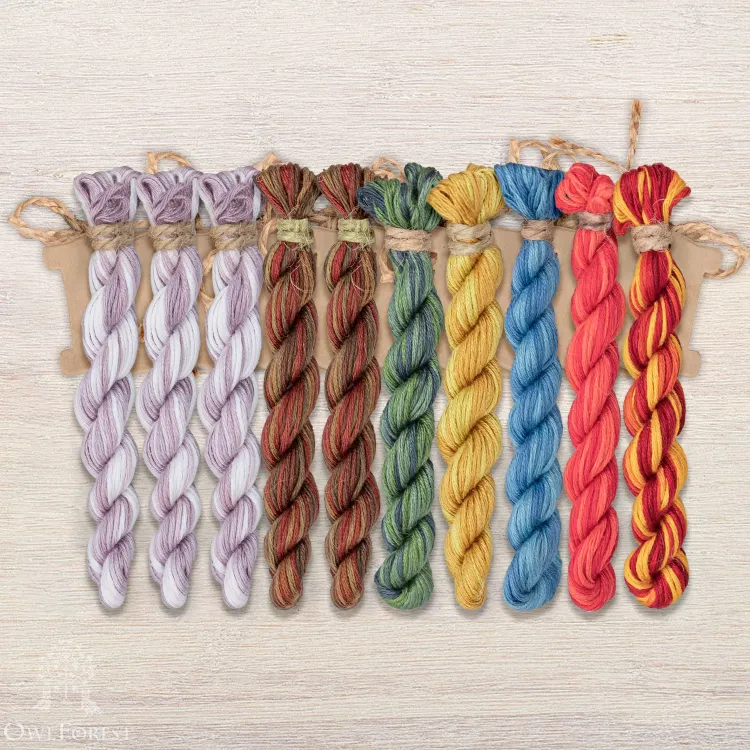 Set of OwlForest Hand-Dyed Threads for the “The Cat and the Poetry” Chart (Thread Trade n.a. Kirov)