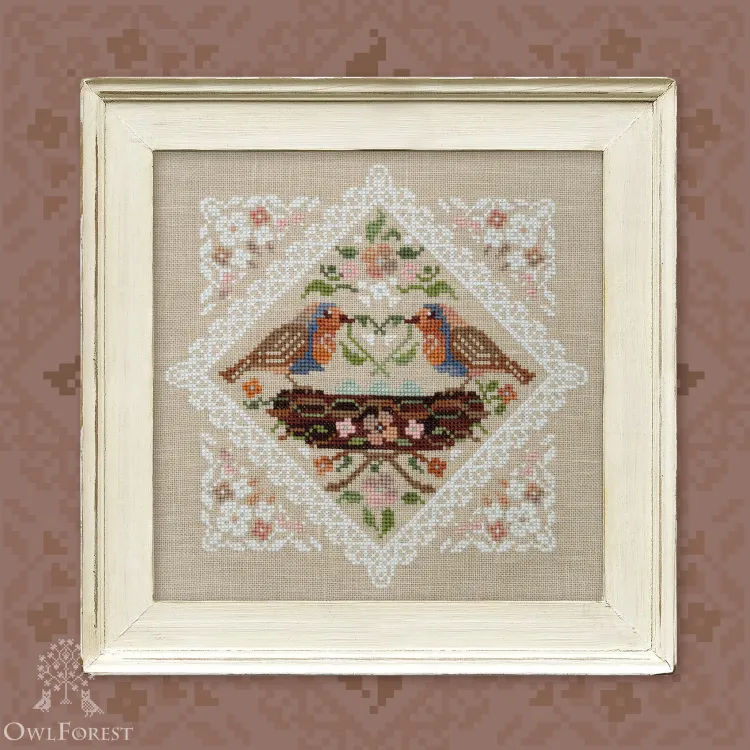 Digital embroidery chart “Lace Framed Birds. Robins”