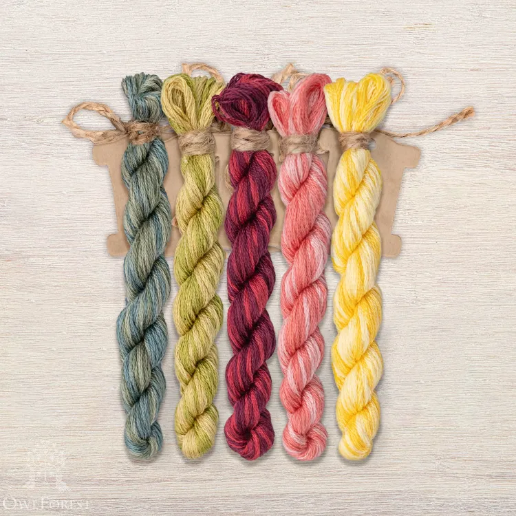 Set of OwlForest Hand-Dyed Threads for the “Tsar Pomegranate” Chart (DMC)