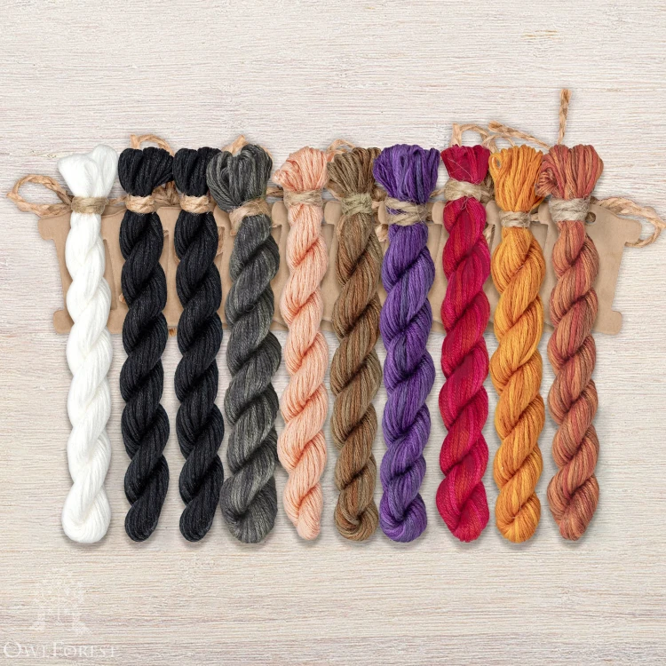 Set of OwlForest Hand-Dyed Threads for the “My Licorice Candy” Chart (Thread Trade n.a. Kirov)