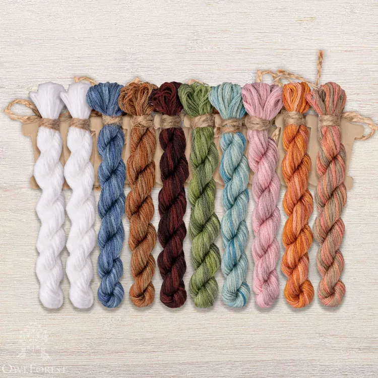Set of OwlForest Hand-Dyed Threads for the “Lace Framed Birds. Robins” Chart (DMC)