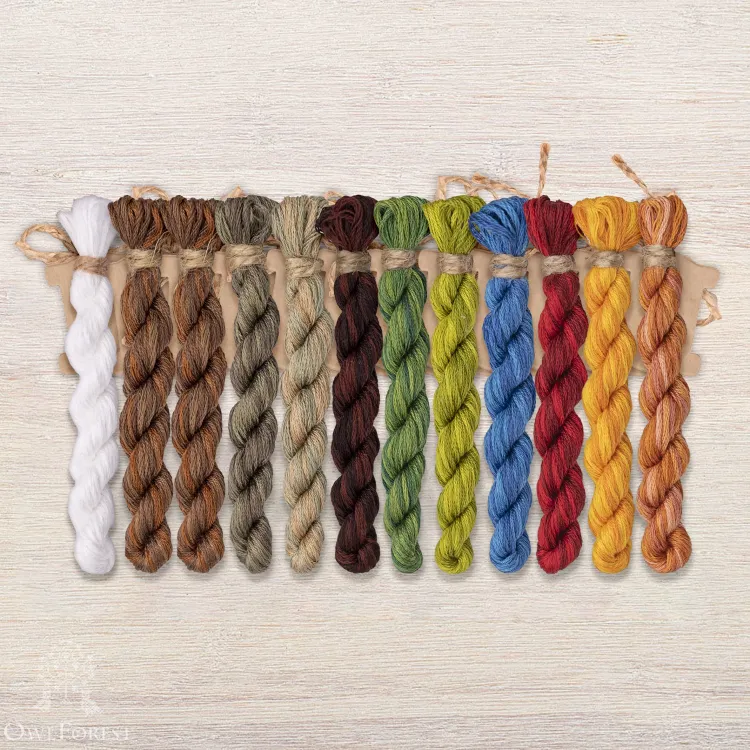 Set of OwlForest Hand-Dyed Threads for the “Owl Travellers” Chart (DMC)