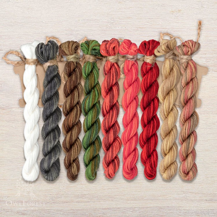 Set of OwlForest Hand-Dyed Threads for the “Red Cardinals” Chart (Thread Trade n.a. Kirov)