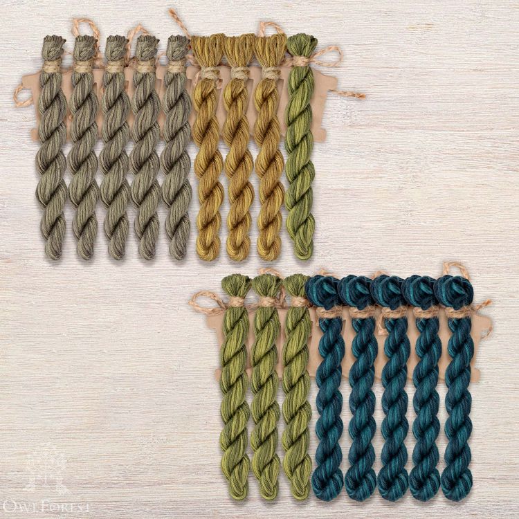 Set of OwlForest Hand-Dyed Threads for the “Wondrous Garden Custodians” Chart (Thread Trade n.a. Kirov)