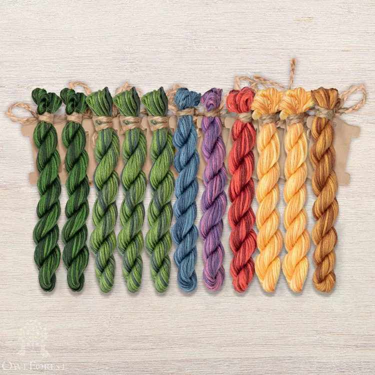 Set of OwlForest Hand-Dyed Threads for the “Floral Decorative Letter” Chart (Thread Trade n.a. Kirov)