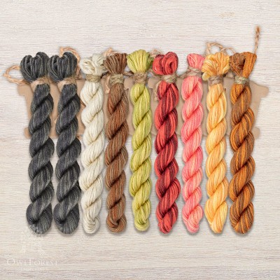 Set of OwlForest Hand-Dyed Threads for the Embroidery Chart “Autumn Cats” (Thread Trade n.a. Kirov)