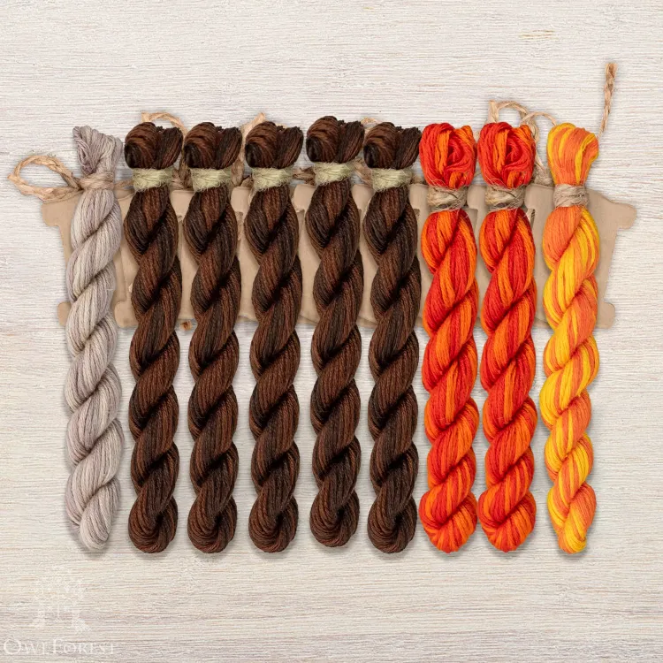 Set of OwlForest Hand-Dyed Threads for the “The Cat and the Ornithology” Chart (Thread Trade n.a. Kirov)