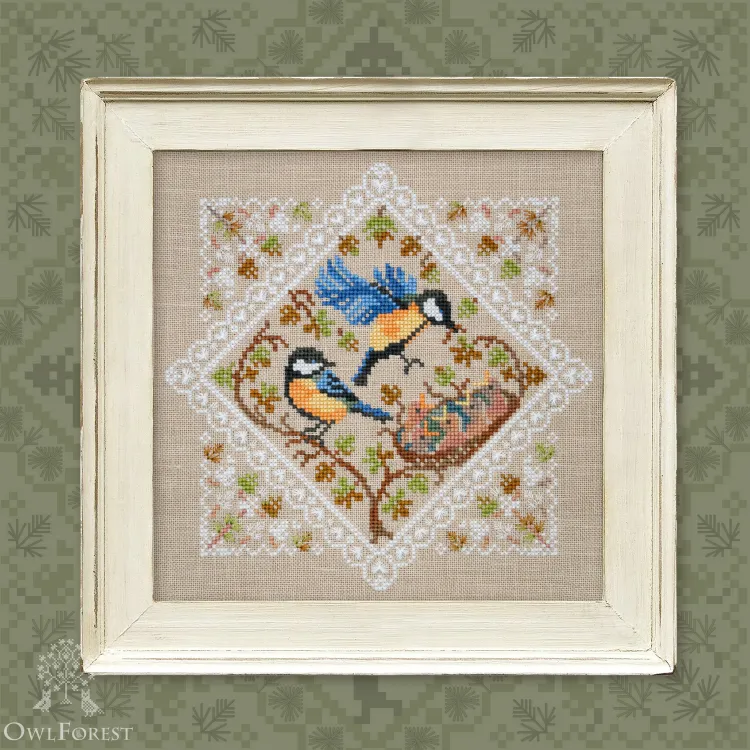 Digital embroidery chart “Lace Framed Birds. Titmice”