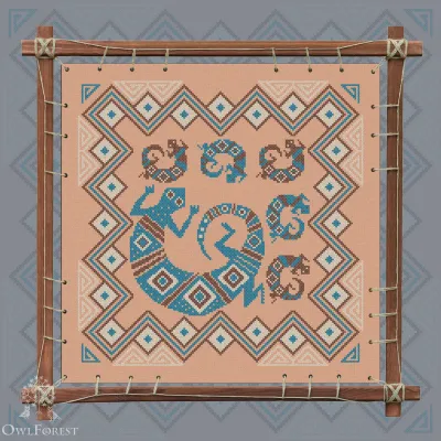 Printed embroidery chart “Mesoamerican Motifs. Lizards” 3 colors